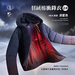 科技Clo+蓄熱防潑水機能防風禦寒羽絨棉衝鋒衣2.0