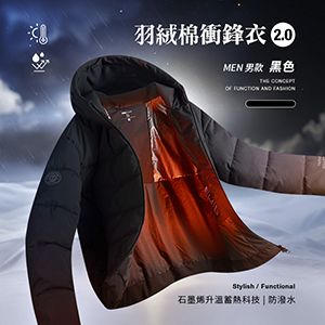 科技Clo+蓄熱防潑水機能防風禦寒羽絨棉衝鋒衣2.0