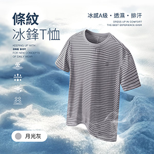 冰感A級冰科技吸溼排汗透氣條紋冰鋒T恤